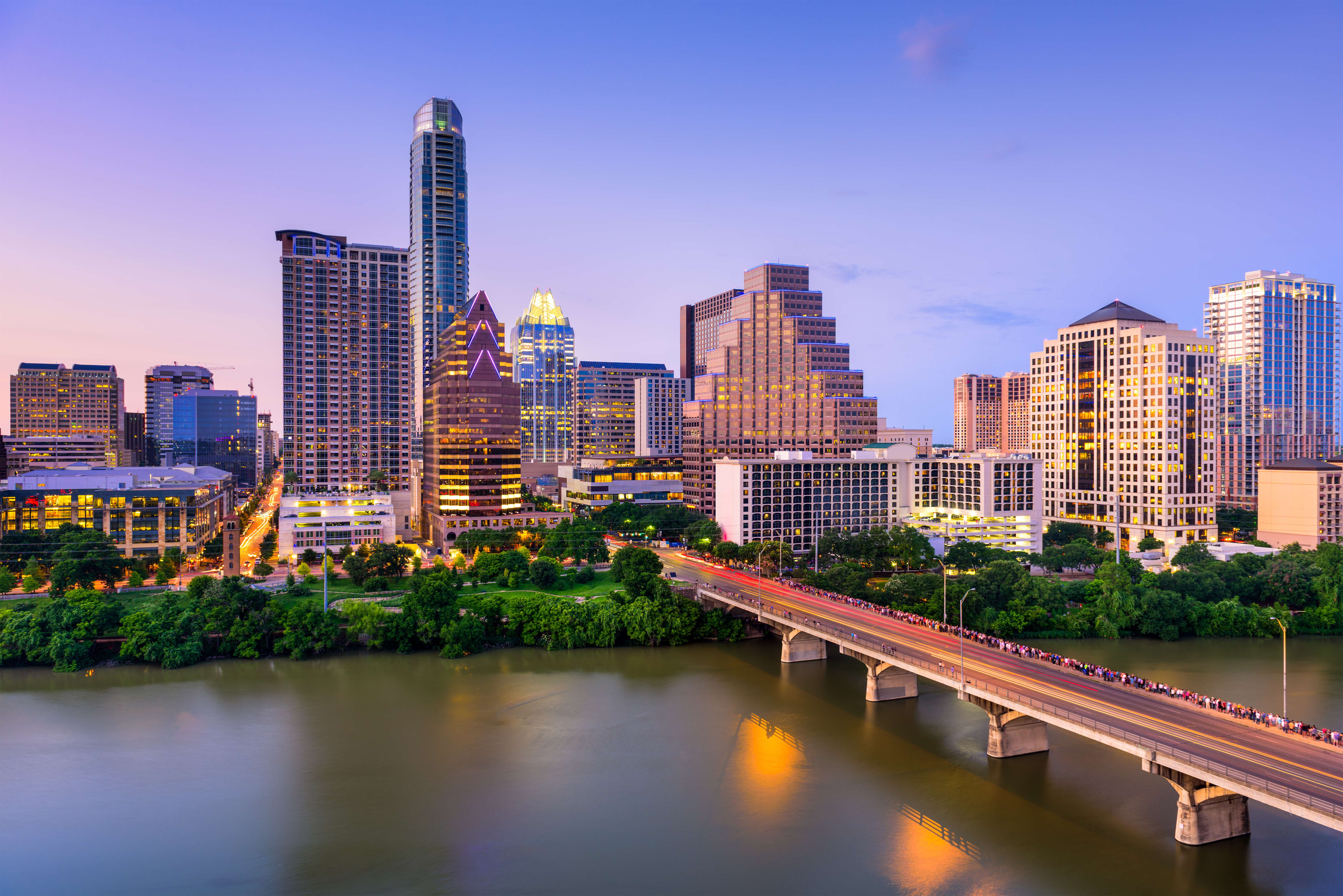 Downtown Austin skyline over the Colorado River.