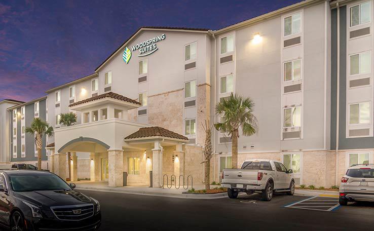 Extended Stay Hotel In Jacksonville FL WoodSpring Suites   WOODSPRING SUITES JACKSONVILLES EXTENDED STAY HOTEL EXTERIOR DUSK 2 738X456~800 