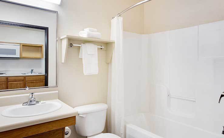 Extended Stay Hotel In Chesapeake VA WoodSpring Suites Chesapeake   WoodSpring Suites Chesapeake Norfolk South Extended Stay Hotel Bathroom 738x456~800 