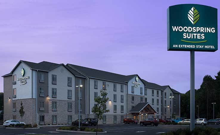 Extended Stay Hotel In Cherry Hill NJ WoodSpring Suites Cherry Hill   WoodSpring Suites Cherry Hill Extended Stay Hotel Exterior Dusk 2 738x456~800 